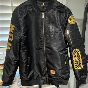 Bape Black Chris Brown colaboration Jacket with Gold Details